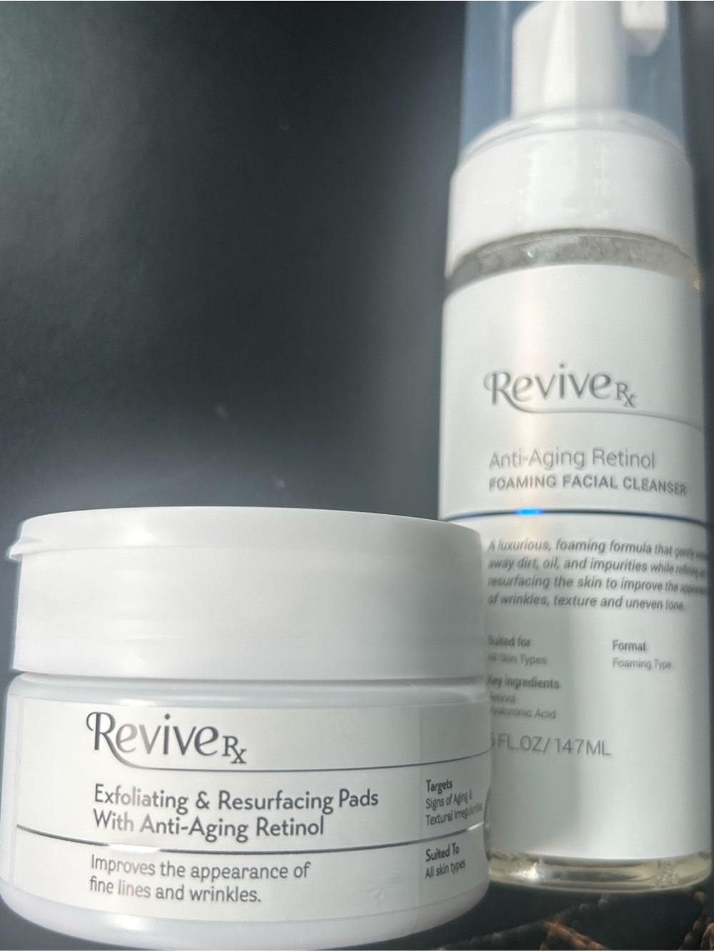 Lot of 2 ReviveRx Anti-Aging Retinol Foaming Facial Cleanser & Exfoliating Pads